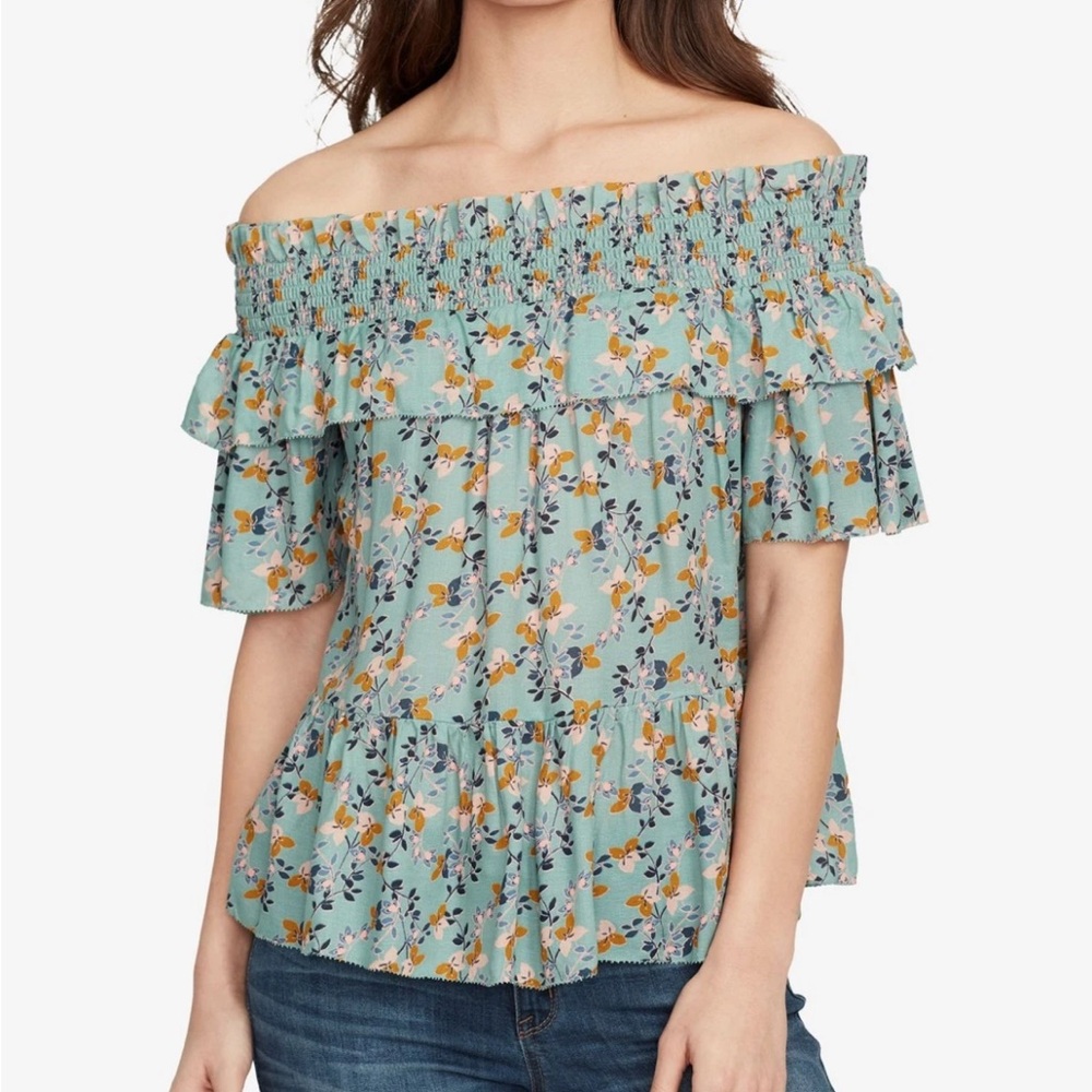William Rast Green Floral Off-Shoulder Blouse – Size S